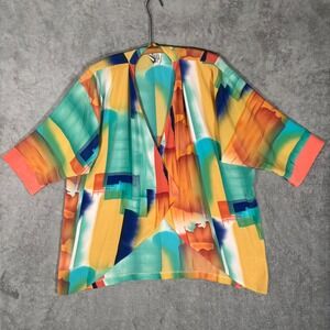 Barbara Gerwit Vintage Abstract Art Print Kimono Cardigan Open Front Top USA XL